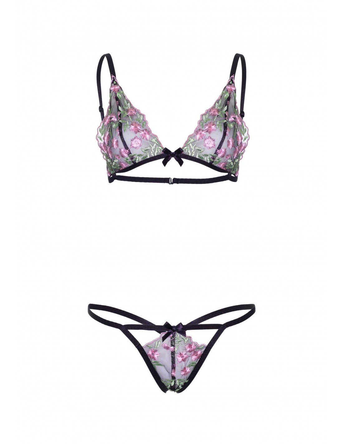 Floral Sheer Bra and G-string Black - Image 4